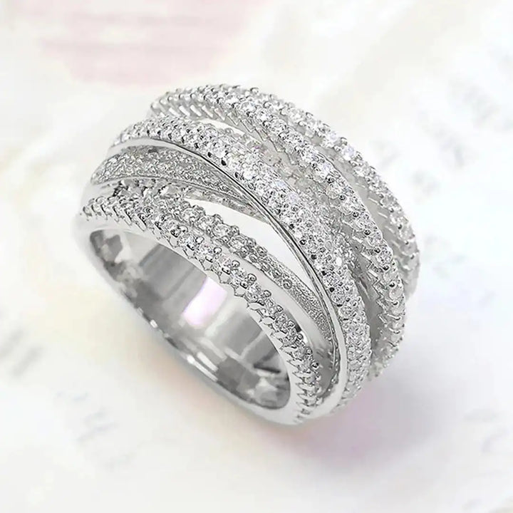 Bague Luxueuse Croisée à Couches Multiples