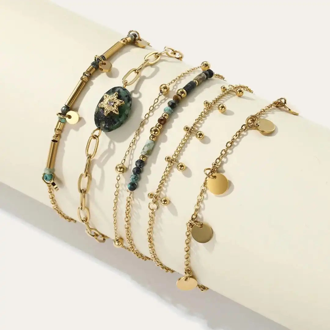 Ensemble de Bracelets en Turquoise Volcanique Dorée