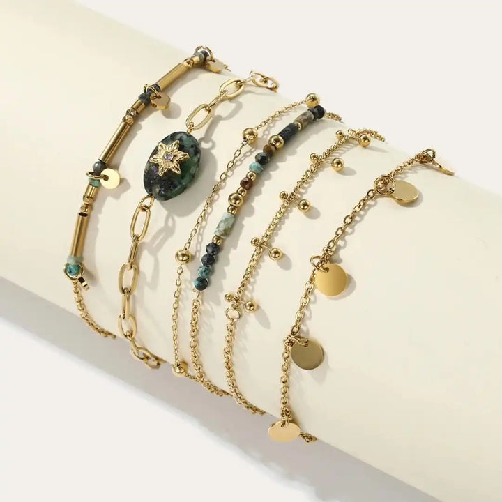 Ensemble de Bracelets en Turquoise Volcanique Dorée