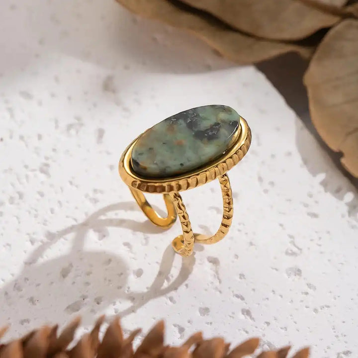 Bague Ajustable Double en Jaspe Vert