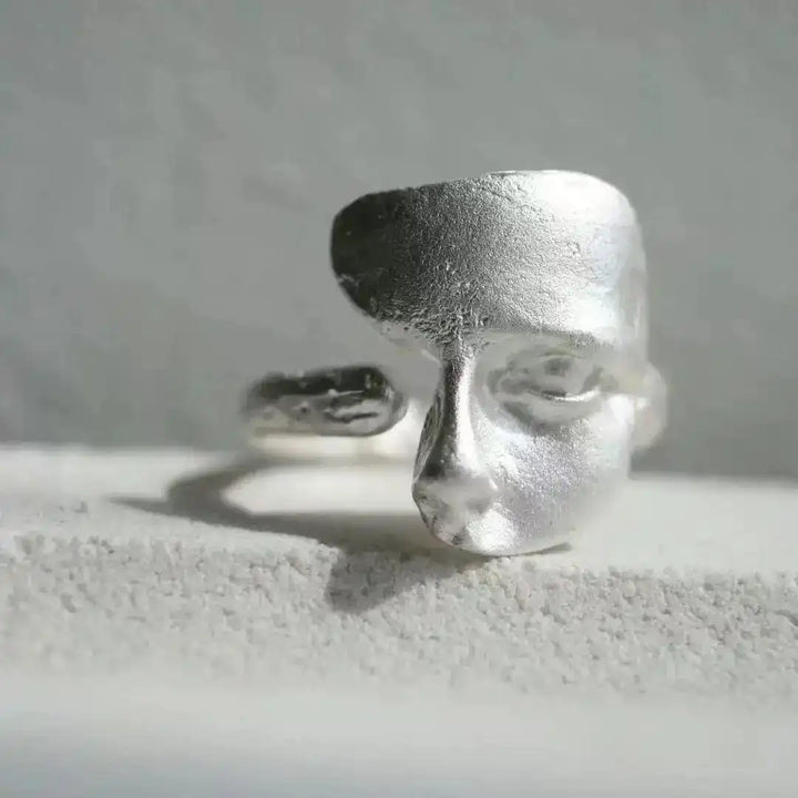 Bague en Argent Ajustable avec Visage Abstrait