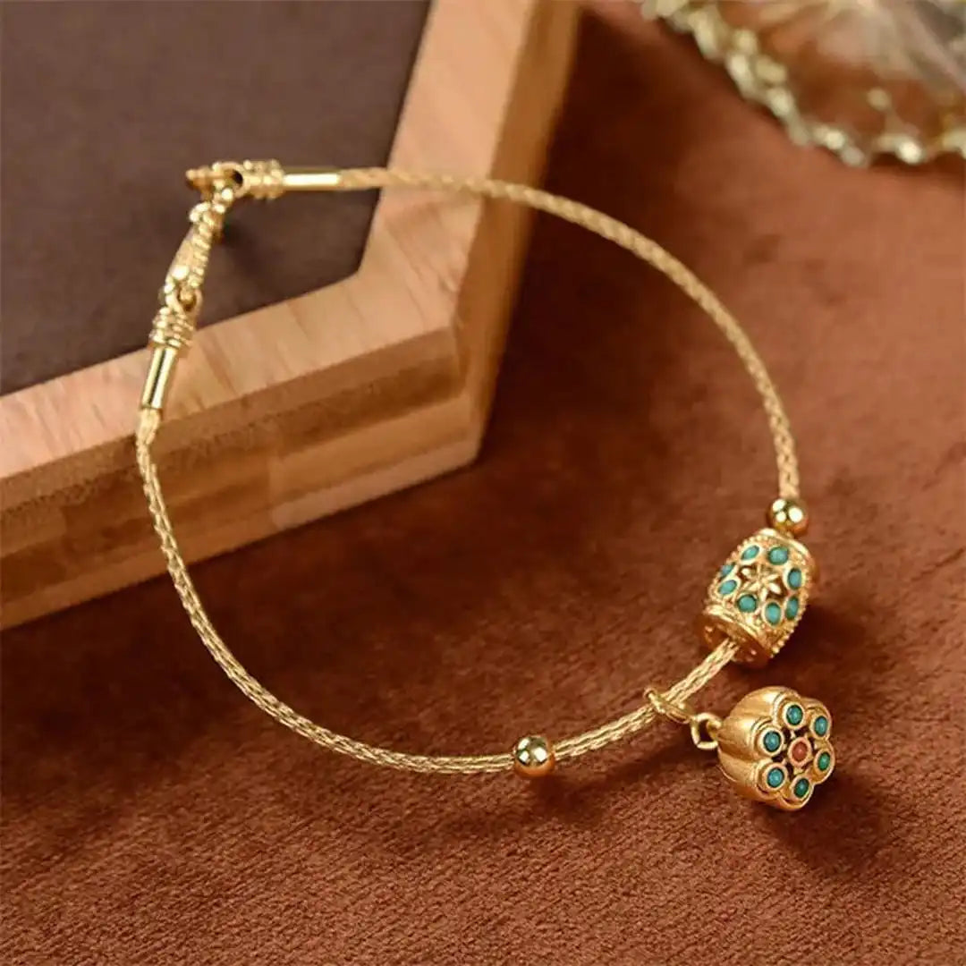 Bracelet en Or Antique avec Lotus Turquoise