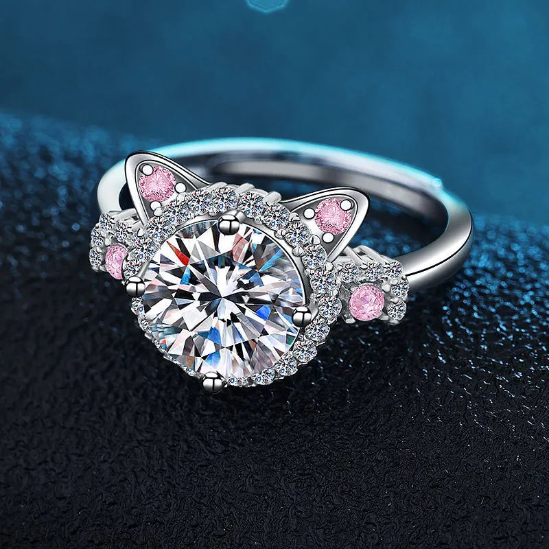 Bague Ajustable avec Oreilles de Chat en Zirconium