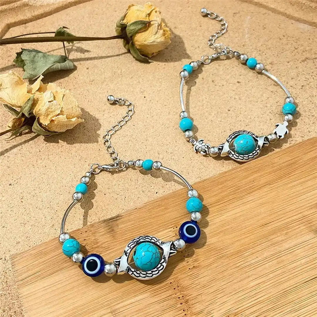 Bracelet en Argent Vieilli Aqua Turquoise