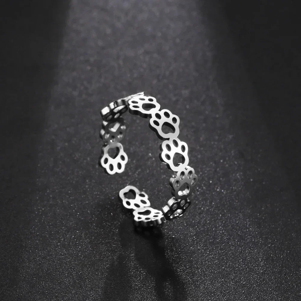 Bague Ajustable en Empreinte de Patte – En Acier Inoxydable