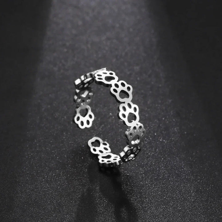 Bague Ajustable en Empreinte de Patte – En Acier Inoxydable