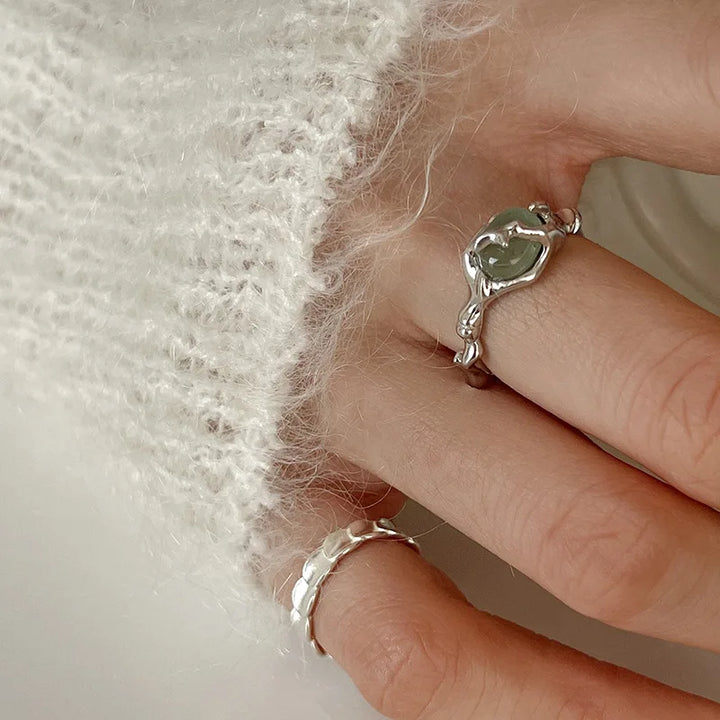 Bague en Jade de Lave Liquide Irregulière