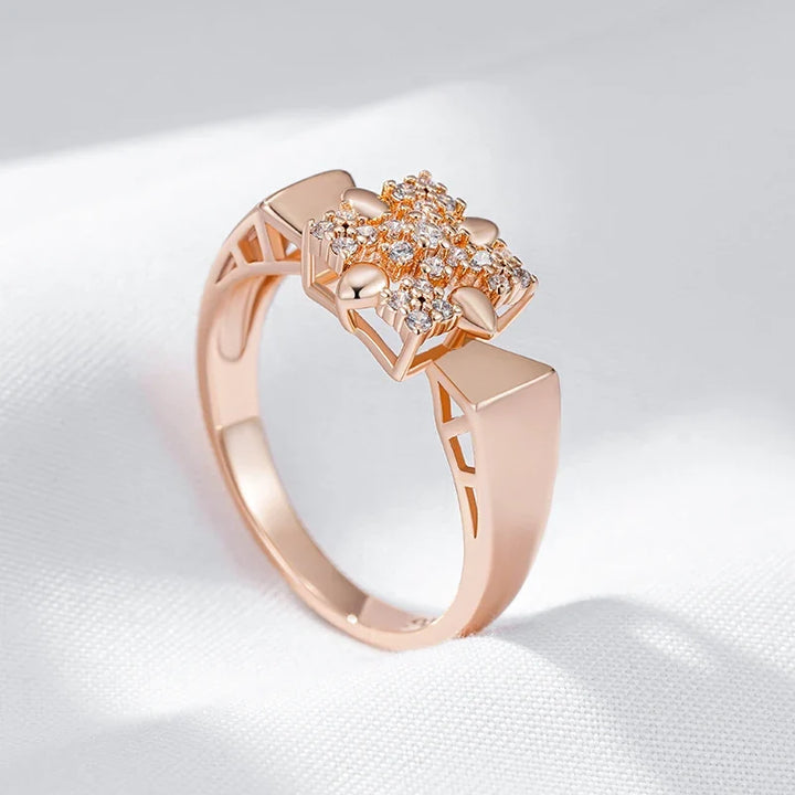 Bague Fleur en Cristal Or Rose Exquise