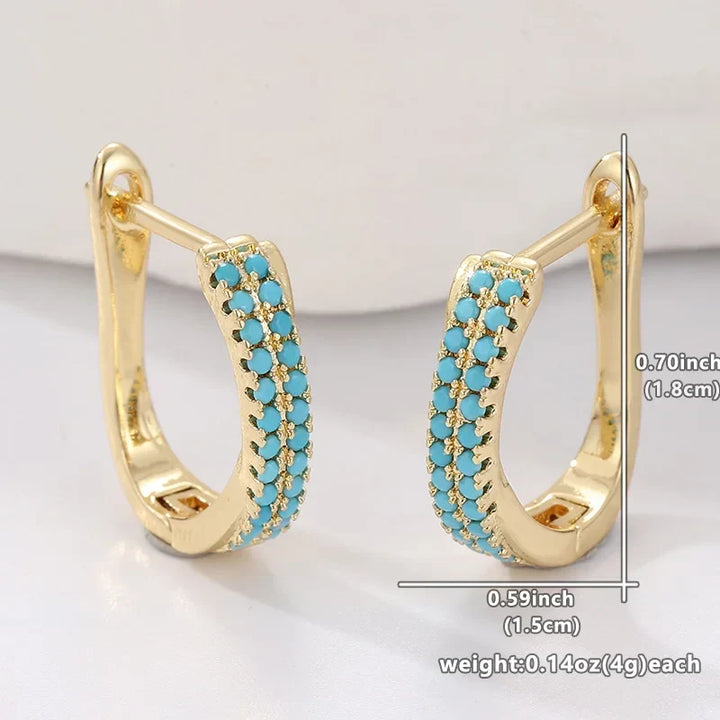 Créoles en Or Classiques Pavé Turquoise