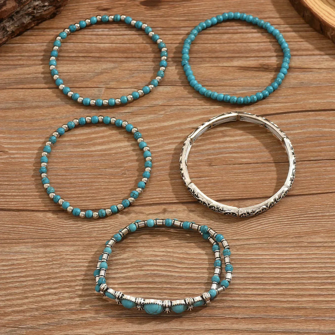 Ensemble de Bracelets en Perles de Turquoise Bohémien