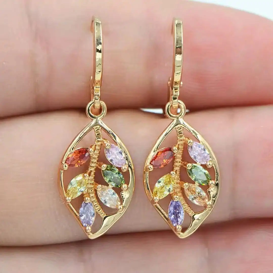 Vintage Gold Leaf Colourful Earrings