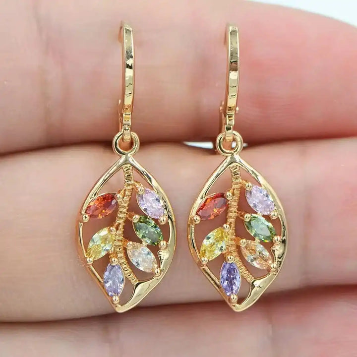 Vintage Gold Leaf Colourful Earrings