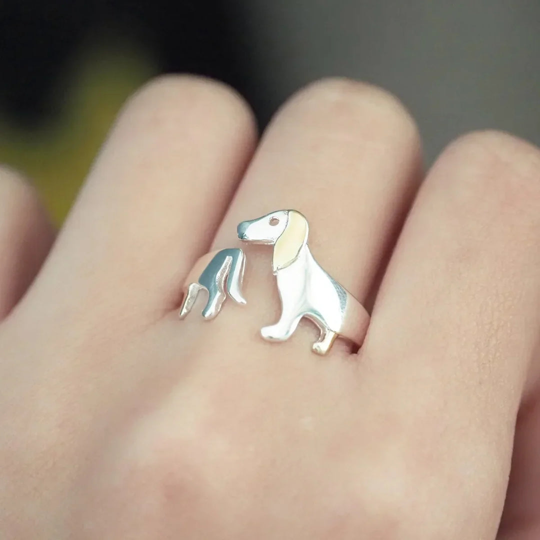 Bague Ajustable en Argent Sterling 925 en Forme de Teckel