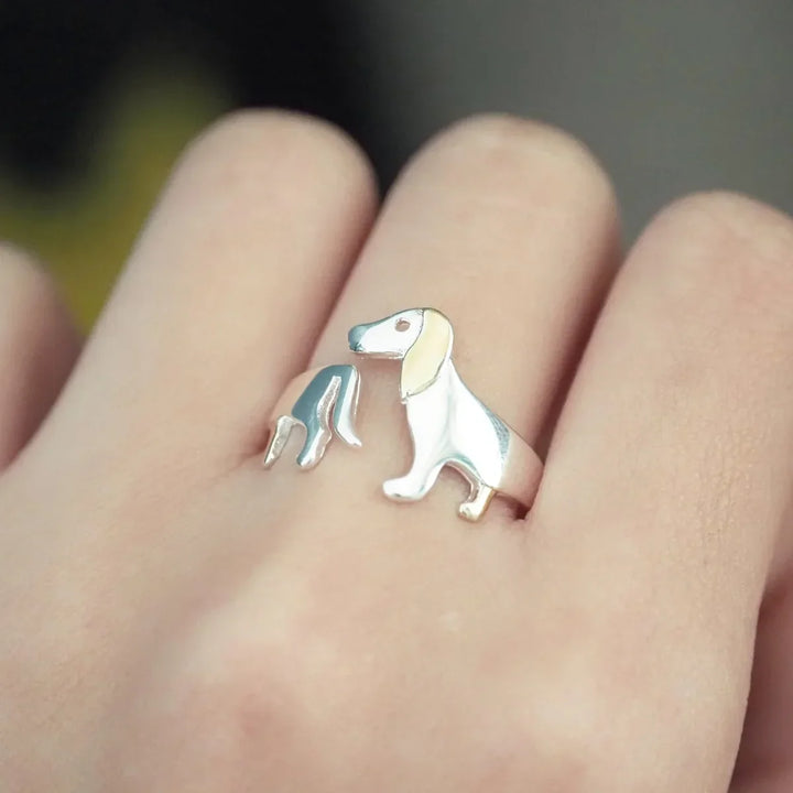 Bague Ajustable en Argent Sterling 925 en Forme de Teckel
