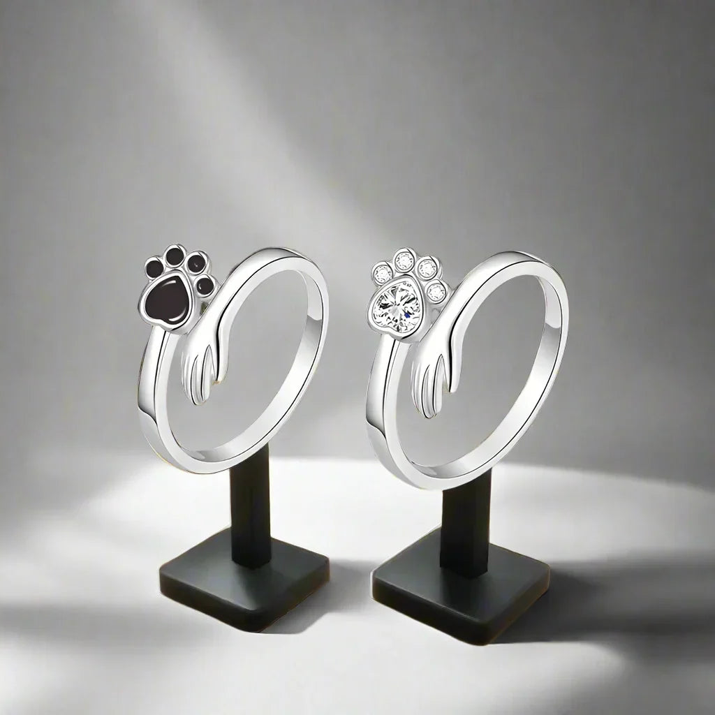 Bague Ajustable en Argent Sterling 925 – Design Empreinte de Main et de Patte
