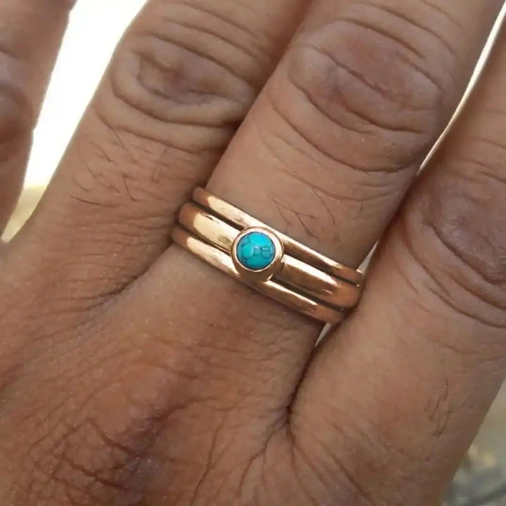 Bague Superposée en Pierre Turquoise Bohémienne