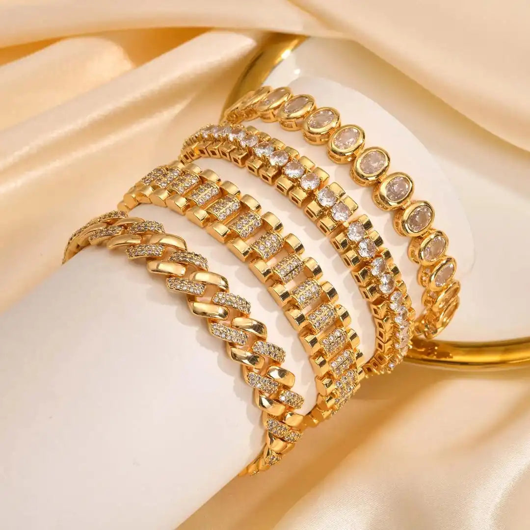 Adjustable Chunky Gold Cubic Zirconia Bracelet