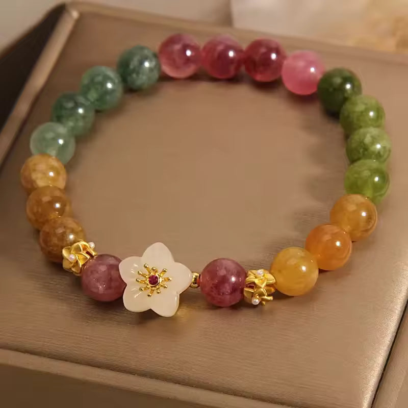 Bracelet Floral en Perles de Jade Éclatant