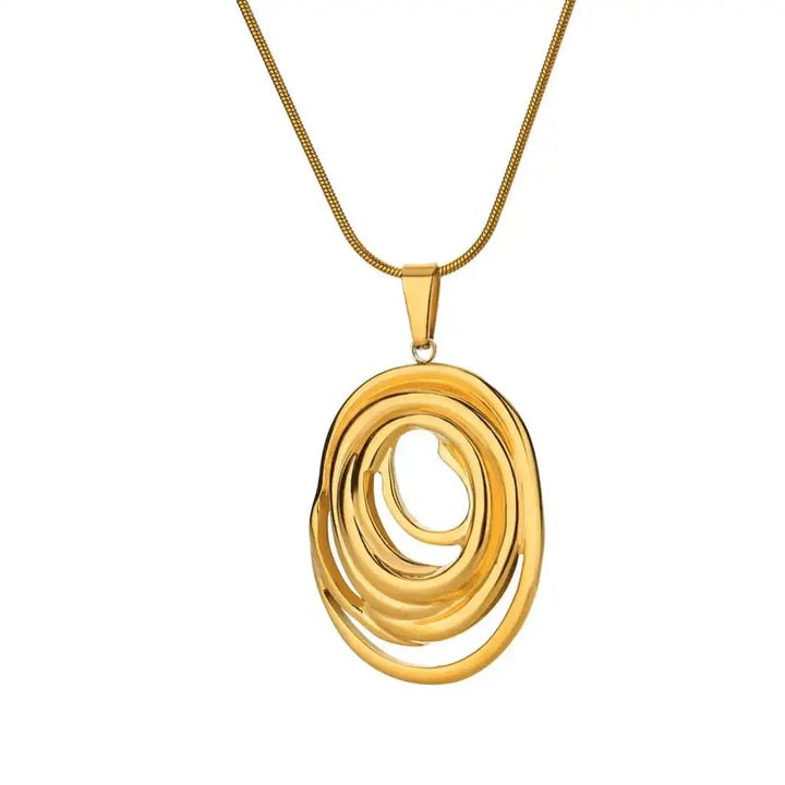 Collier Géométrique Ovale Creux en Or et Argent