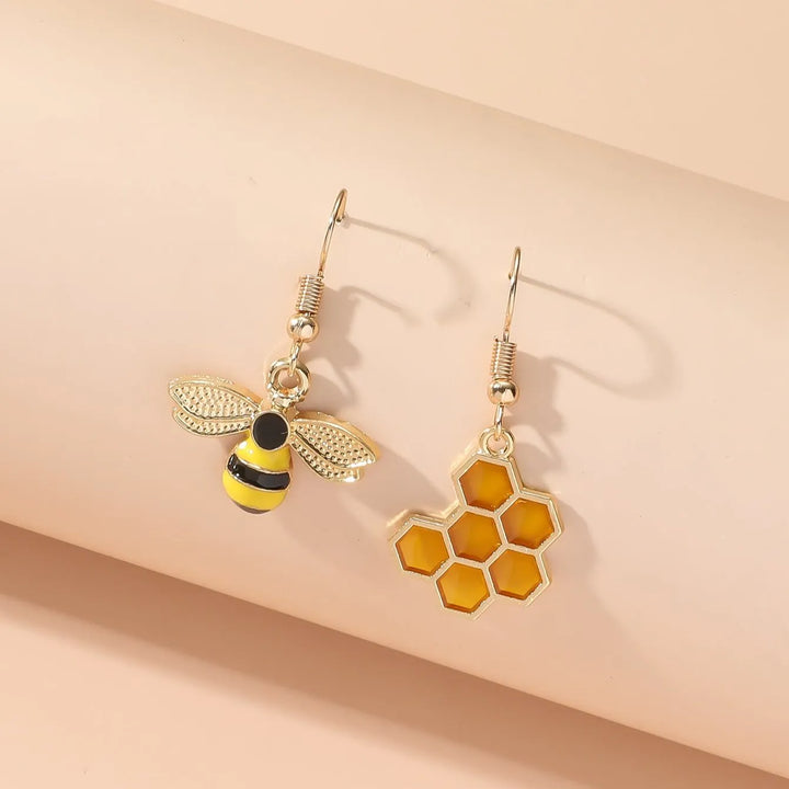 Honeycomb &amp; Bee Drop Earrings – Gold Tone Jewellery for Women