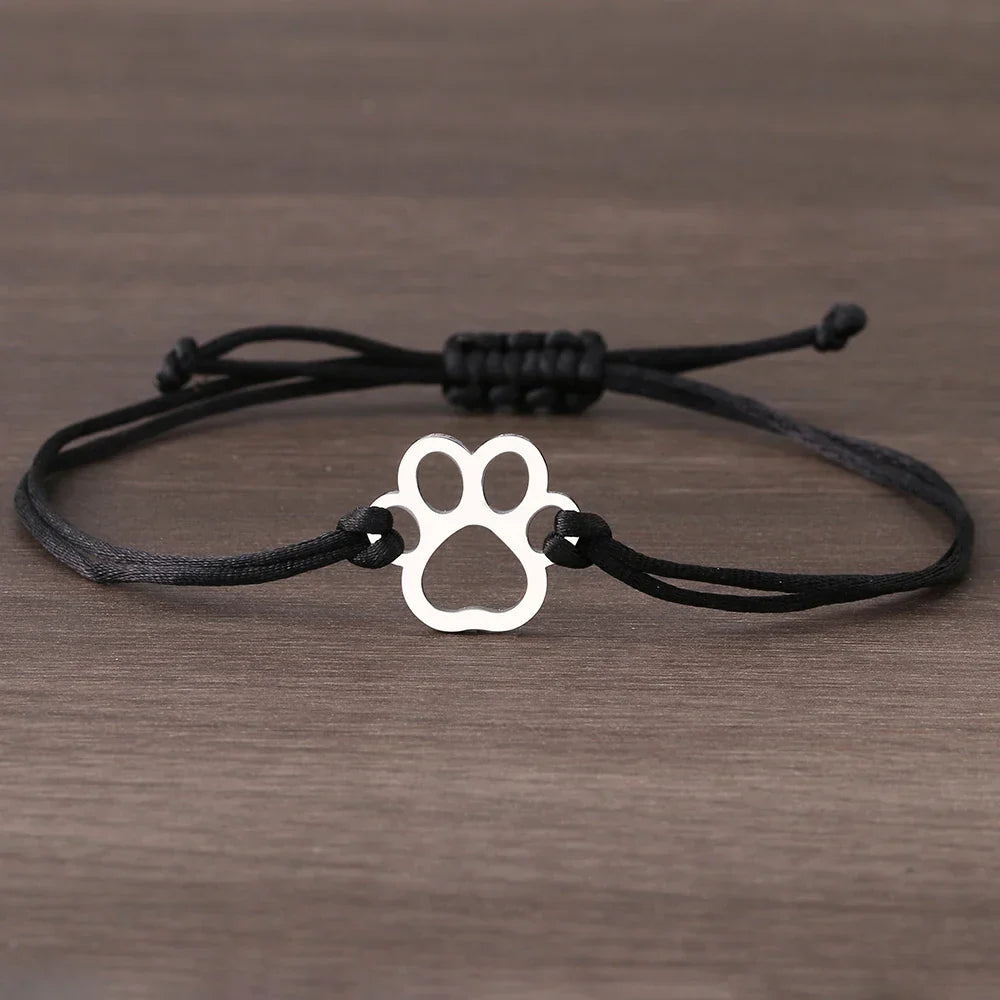 Bracelet en Corde avec Empreinte de Patte – Design Noir et Rouge Réglable