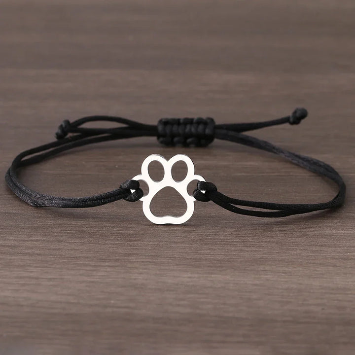 Bracelet en Corde avec Empreinte de Patte – Design Noir et Rouge Réglable