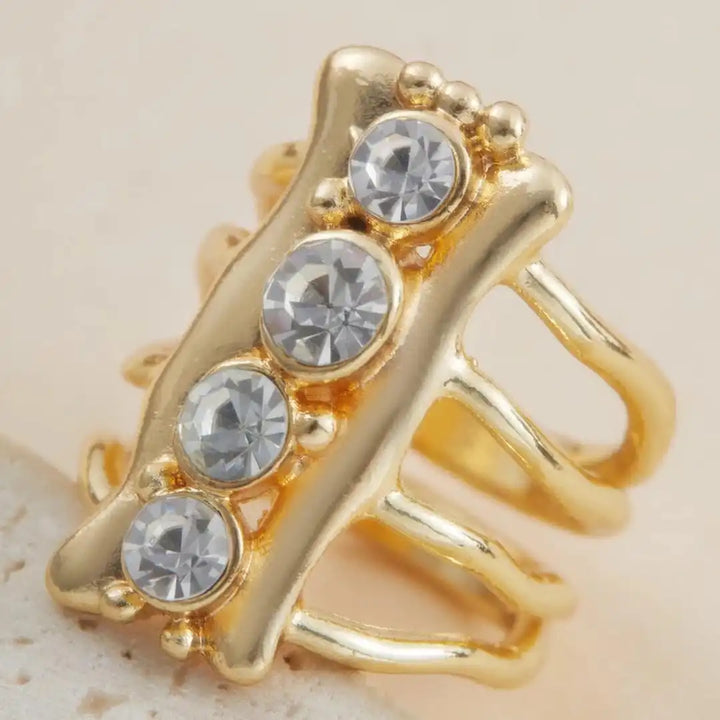 Bague en Or Raffiné avec Cristaux Multi-Bandes