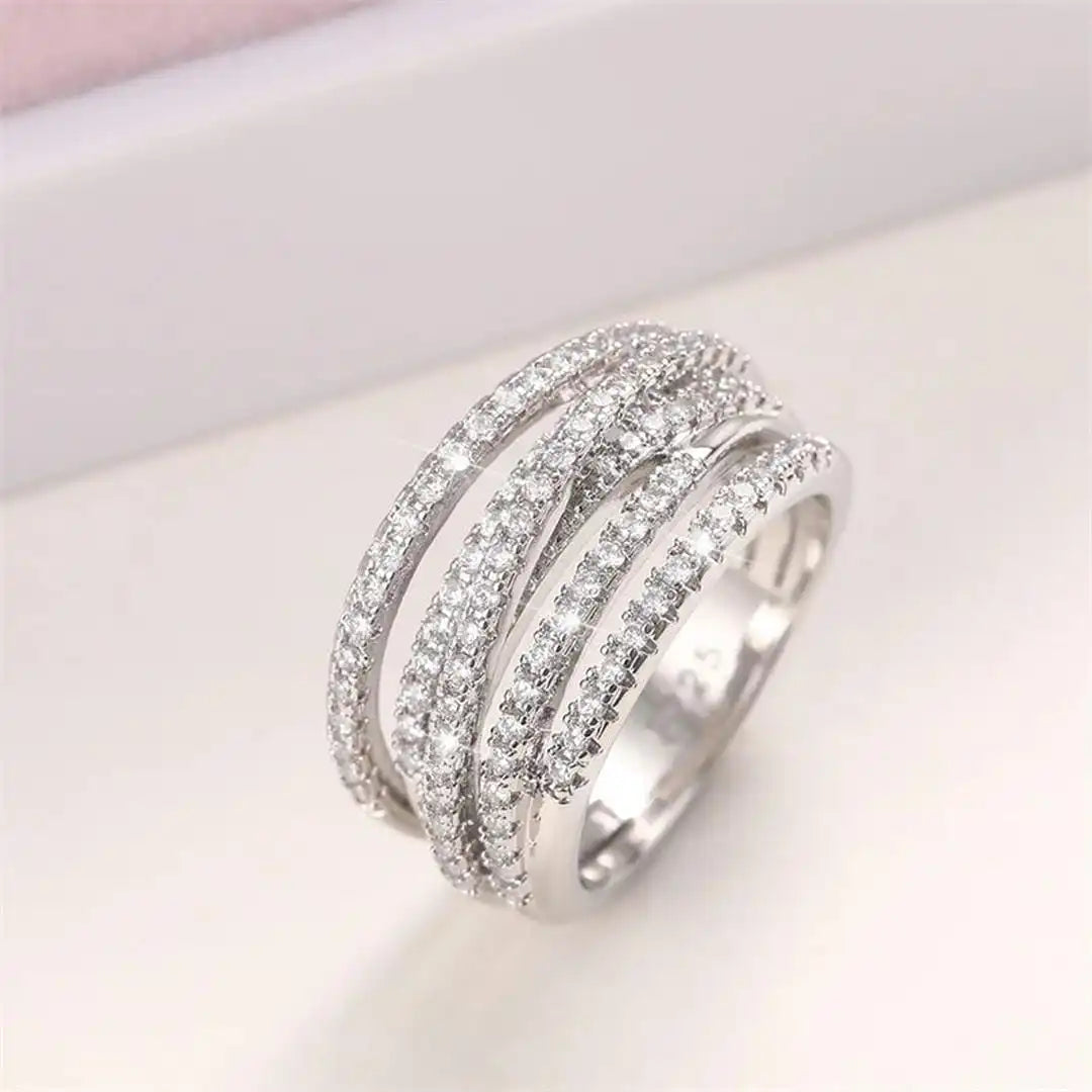 Bague Croisée en Zircone Superposée
