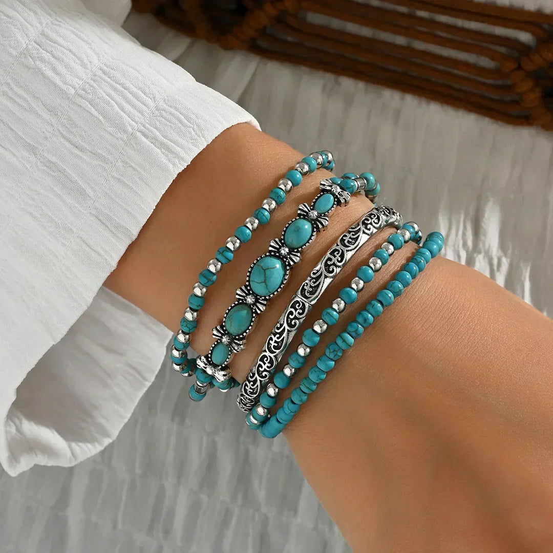 Ensemble de Bracelets en Perles de Turquoise Bohémien