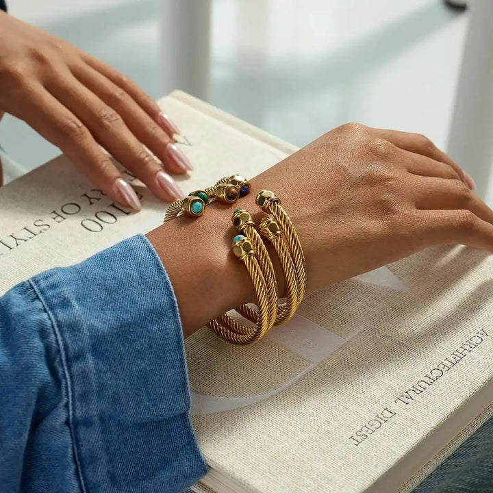 Bracelet ajustable en pierre vintage doré