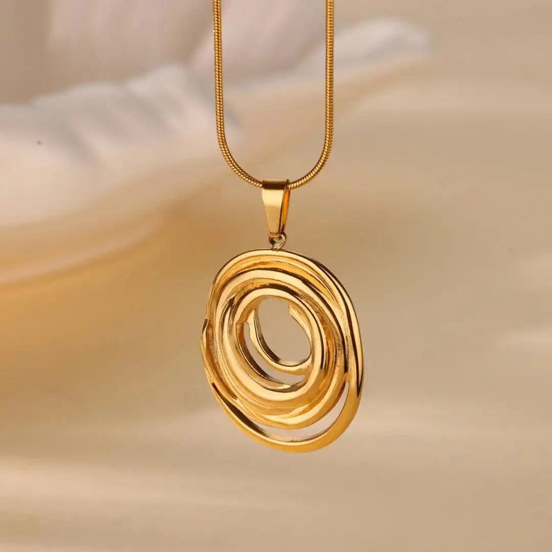 Collier Géométrique Ovale Creux en Or et Argent
