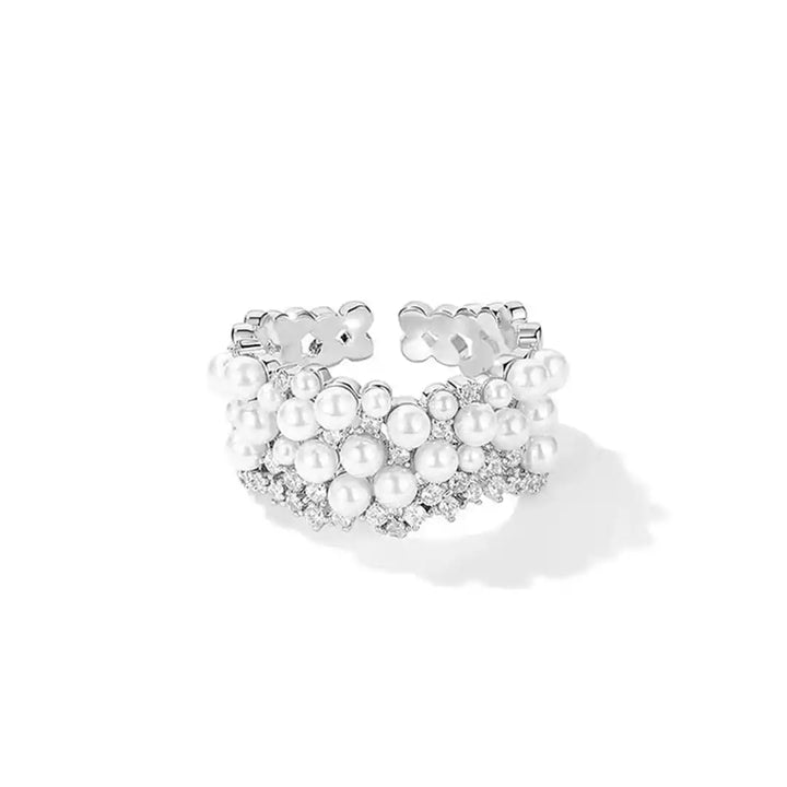 Adjustable Vintage Pearl and Zirconia Ring