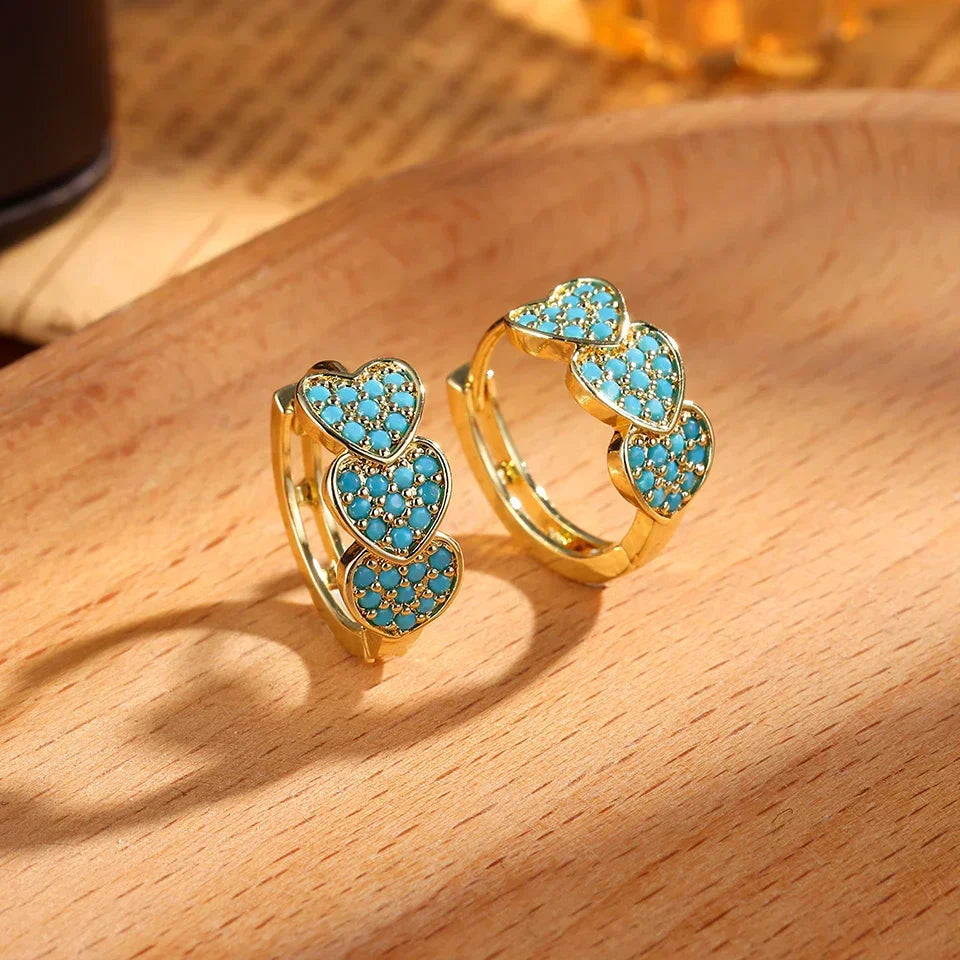 Stylish Turquoise Blue Floral Hoop Earrings