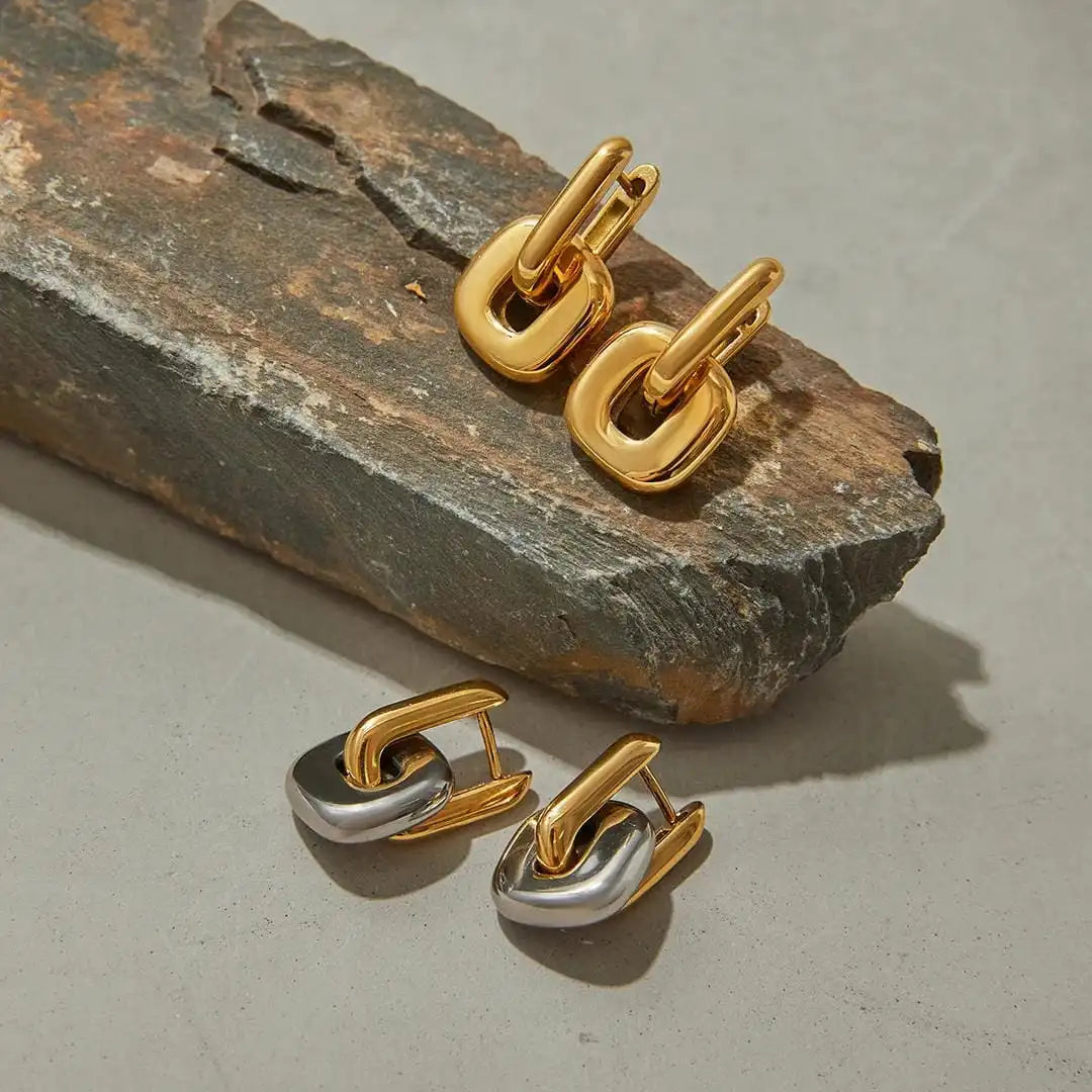 Minimalist Oval Two-Tone Gold Earrings