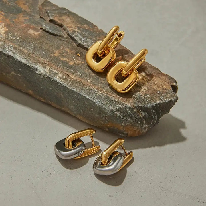 Minimalist Oval Two-Tone Gold Earrings