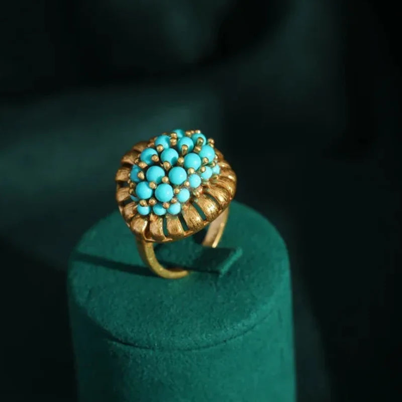 Bague en Or avec Cluster de Turquoise Victorienne