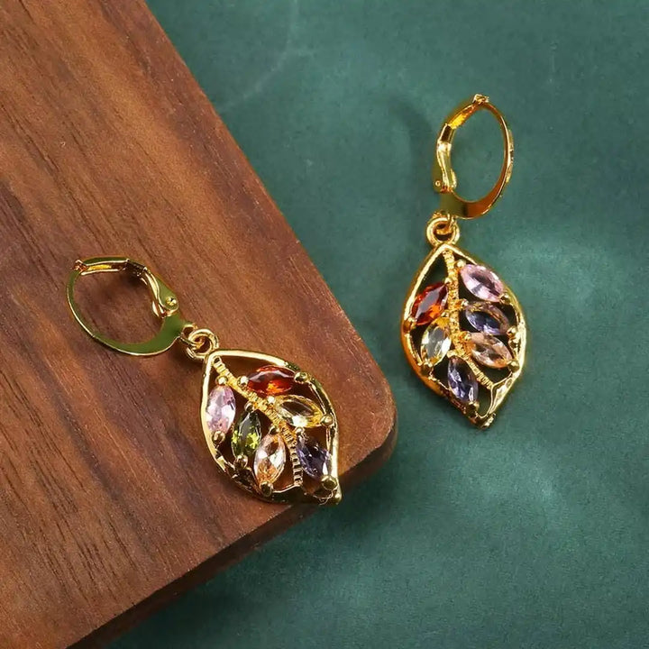 Vintage Gold Leaf Colourful Earrings