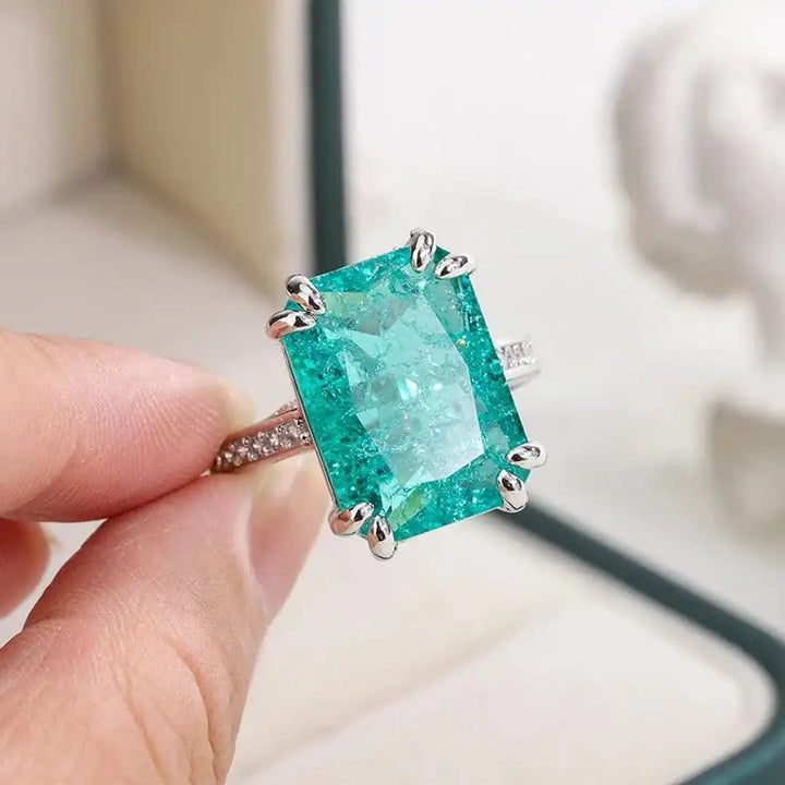 Bague Exquise en Moissanite Bleu-Vert