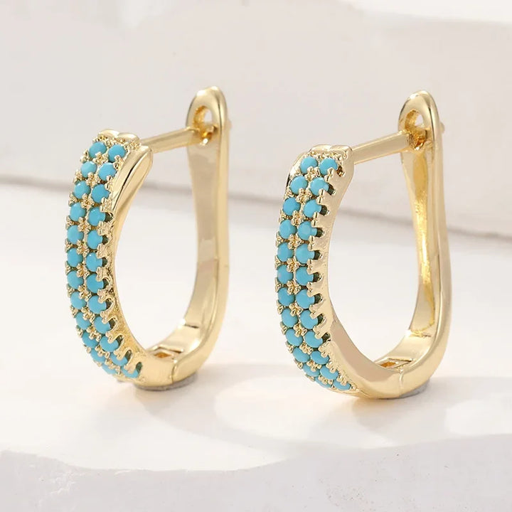 Créoles en Or Classiques Pavé Turquoise