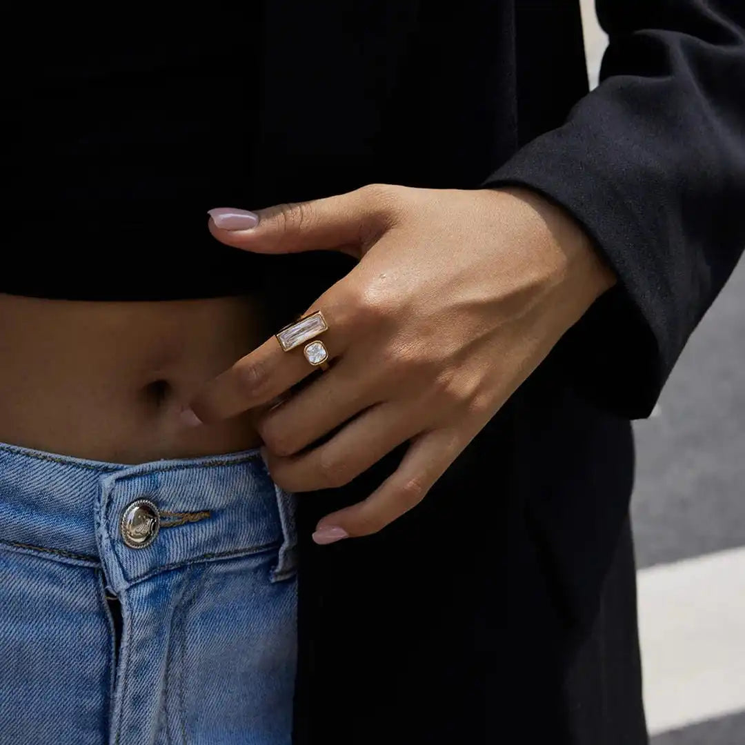 Bague Ouverte Duo en Baguette Géométrique