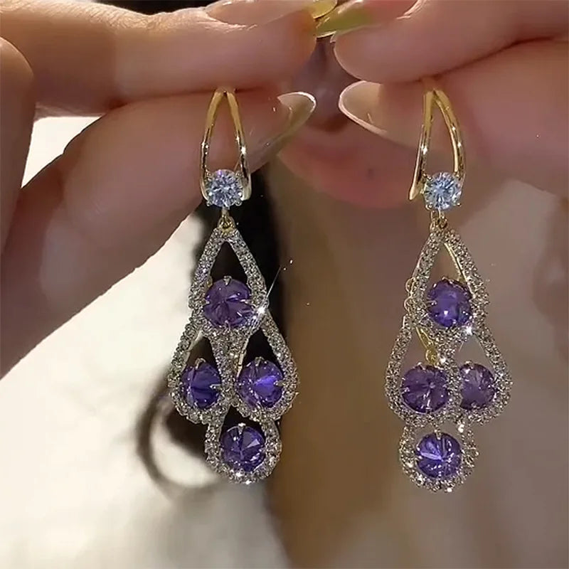 Violette Purple Crystal Drop Earrings
