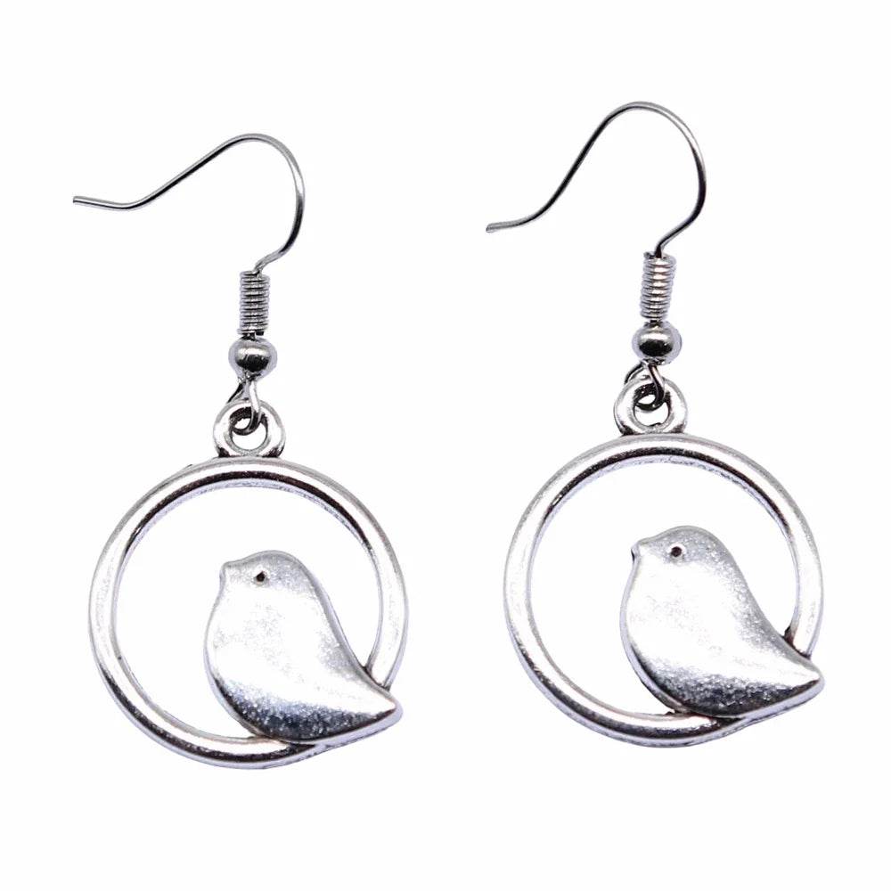 Vintage Bird Charm Drop Earrings – Handmade Boho Jewellery