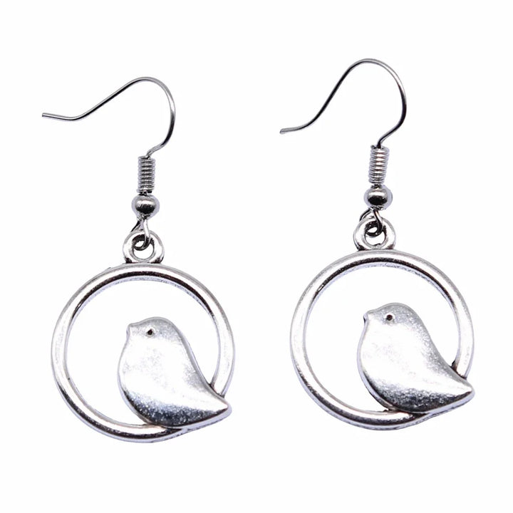Vintage Bird Charm Drop Earrings – Handmade Boho Jewellery