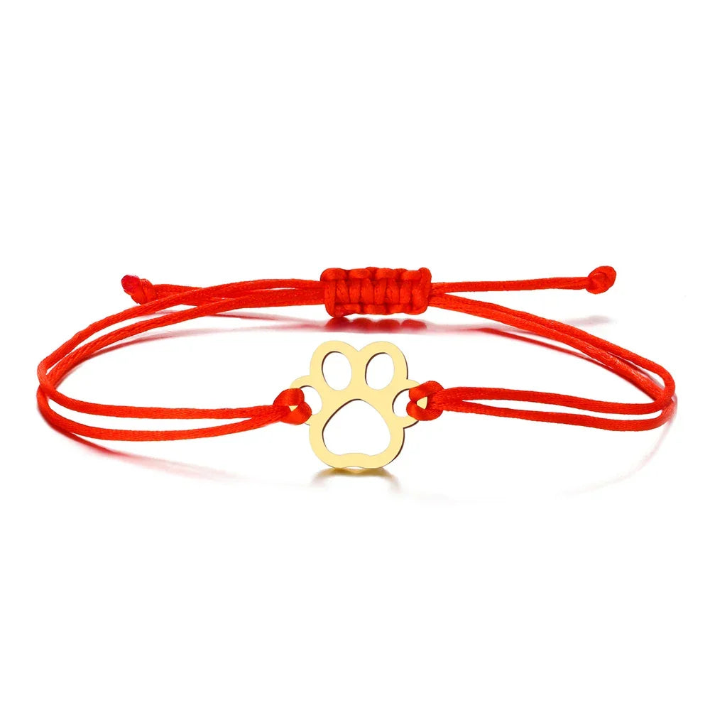 Bracelet en Corde avec Empreinte de Patte – Design Noir et Rouge Réglable