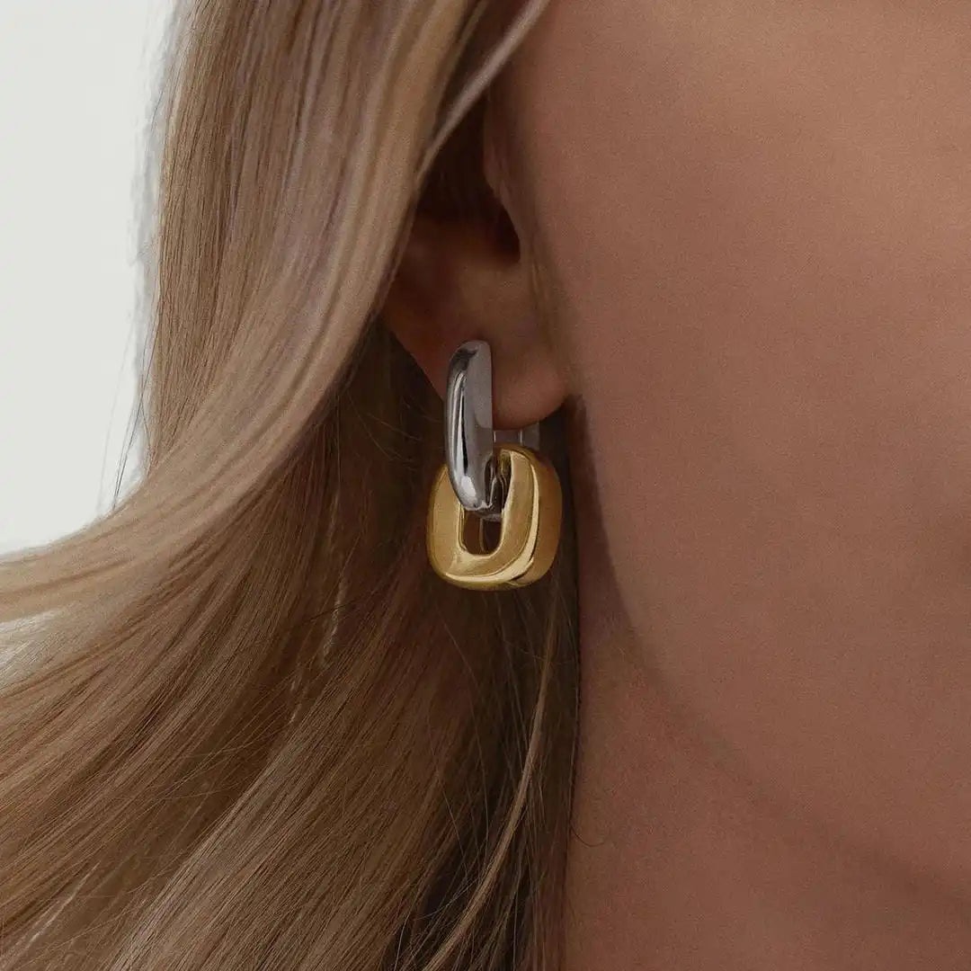 Minimalist Oval Two-Tone Gold Earrings
