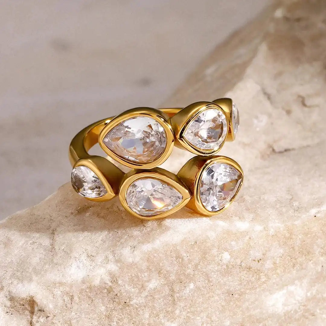 Five Stone Water Drop Cluster Ring