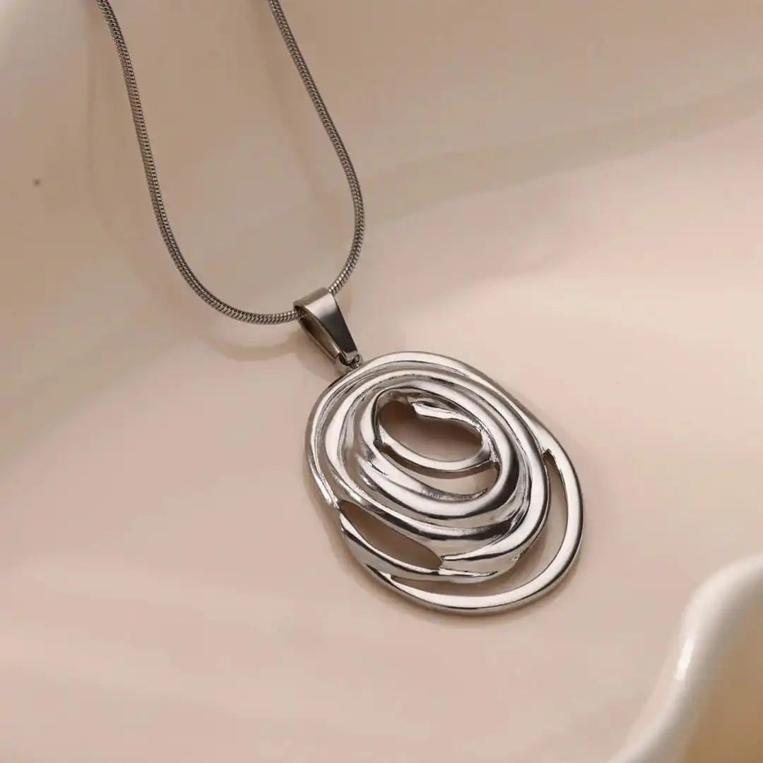 Collier Géométrique Ovale Creux en Or et Argent