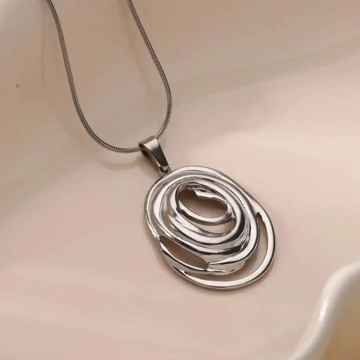 Collier Géométrique Ovale Creux en Or et Argent