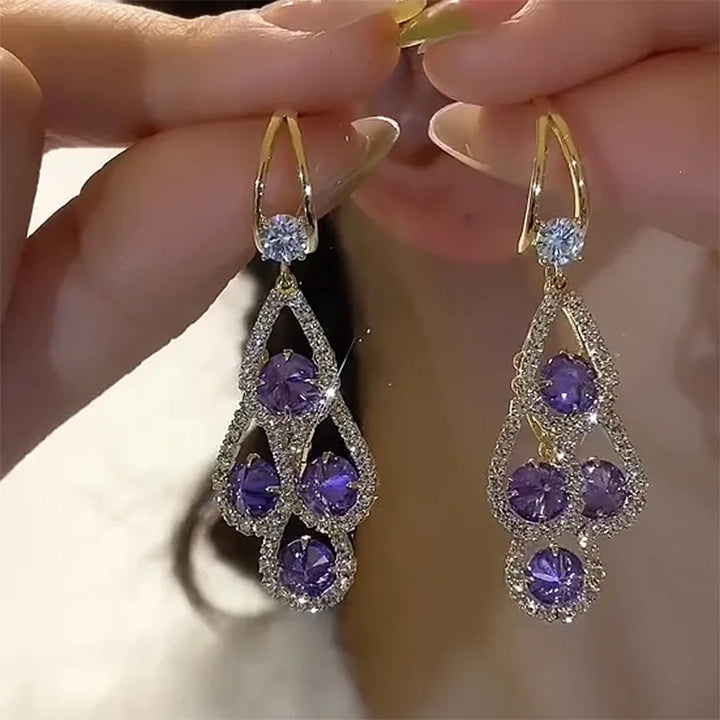 Violette Purple Crystal Drop Earrings