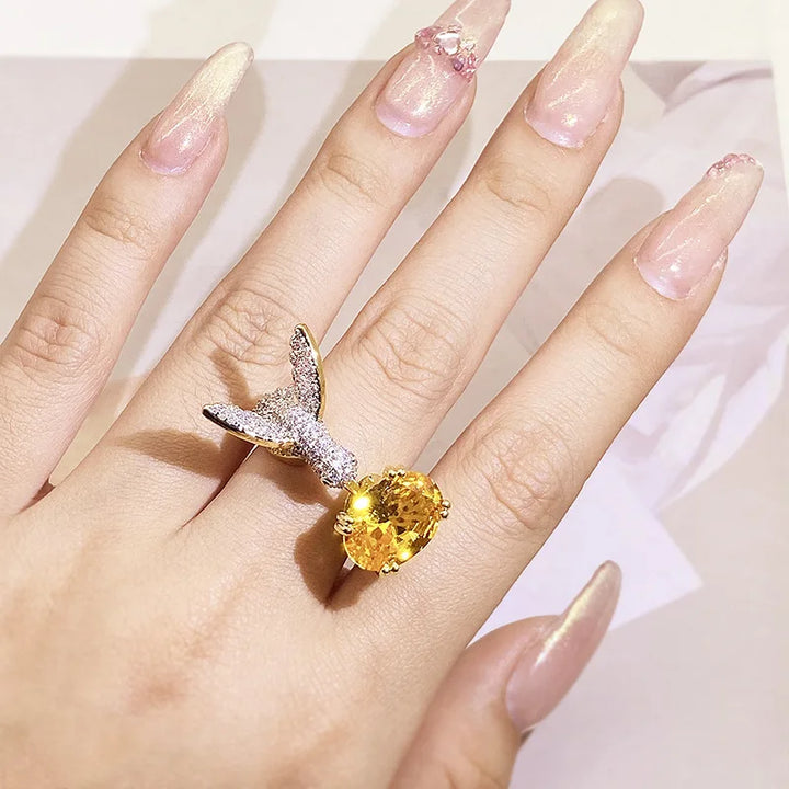 Bague Ajustable en Pierre Précieuse Colibri – Zircon, Plaqué Or 14K